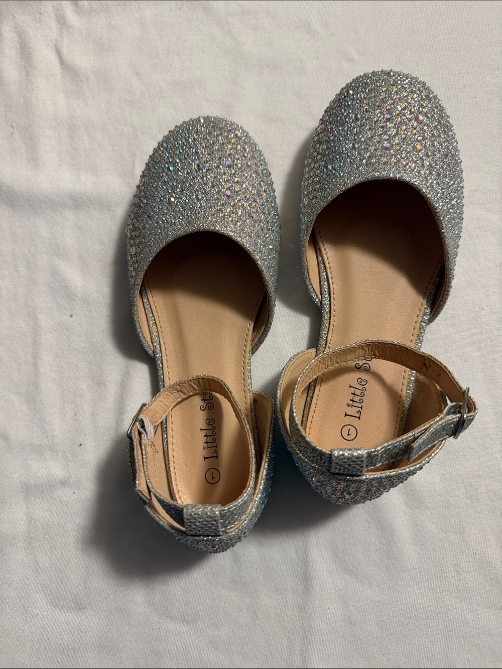 Sparkling Silver Ankle-Strap Dress Flats for Kids